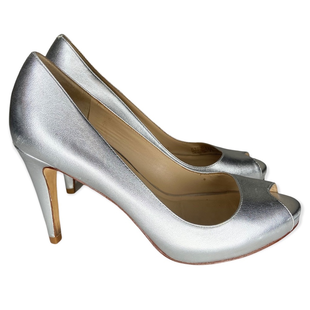 Cole Haan Nike Air Metallic Silver Peep Toe Pump Heels Size 5.5